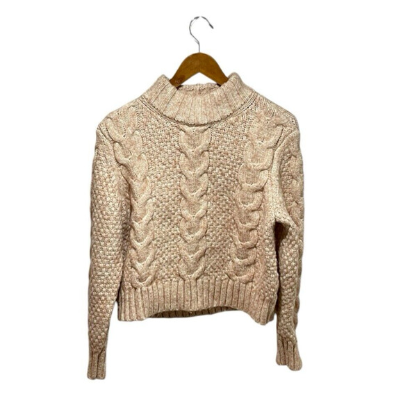 American Eagle Wool Blend Cable Knit Sweater Size L Cropped Pink/Brown - Picture 1 of 4